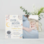 Invitation Deux La Moon Space Blue Baby shower Party (Debout devant)
