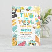 Invitation Deux La Piscine Été 2 Anniversaire Pool Party (Debout devant)