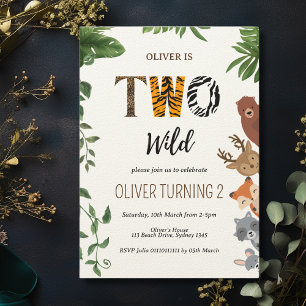 Invitation Deux lettres d'animaux sauvages 2e anniversaire