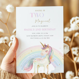 Invitation Deux licornes magiques arc-en-ciel 2e fête d'anniv