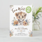 Invitation Deux Lion Sage Green Balloon 2e anniversaire garço (Debout devant)