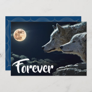 Invitation Deux loups gris et mariages de Pleine lune
