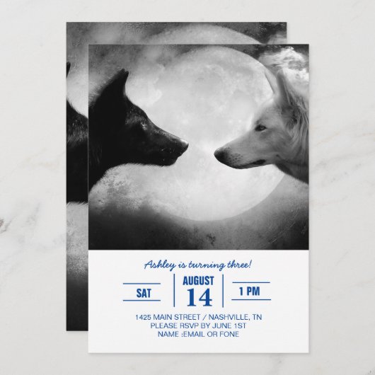 Invitation Deux loups se faisant face (Devant / Derrière)