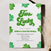Invitation Deux Lucky Green Shamrock Clover 2e fête d'anniver