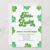 Invitation Deux Lucky Green Shamrock Clover 2e fête d'anniver (Devant)
