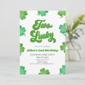 Invitation Deux Lucky Green Shamrock Clover 2e fête d'anniver (Debout devant)