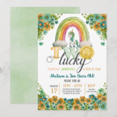 Invitation Deux Lucky Rainbow Unicorn Sunflower 2e anniversai (Devant / Derrière)