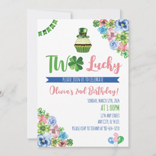 Invitation Deux Lucky Saint Patrick's Day 2e anniversaire (Devant)