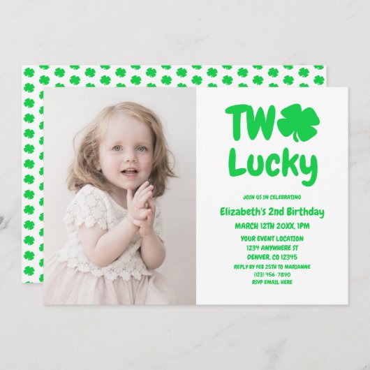 Invitation Deux Lucky St Patrick's Day 2e anniversaire (Devant / Derrière)