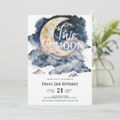 Invitation Deux lune aquarelle garçon 2e anniversaire (Debout devant)