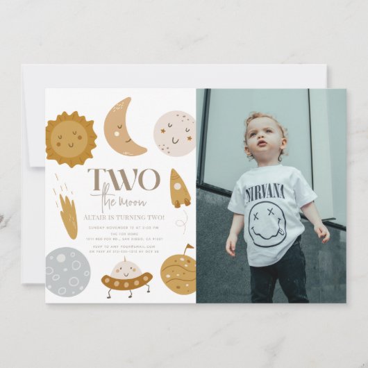 Invitation Deux Lune Boho Space 2e Anniversaire Photo (Devant)