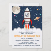 Invitation Deux lune Rocket Ship 2e anniversaire (Devant)