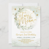 Invitation Deux lune verdure or Neutre 2e anniversaire (Devant)
