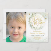 Invitation Deux Lune Verdure Or Neutre 2e Anniversaire En (Devant)