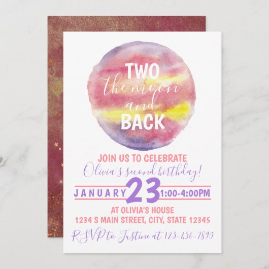 Invitation Deux lunes et le retour de l'anniversaire (Devant / Derrière)