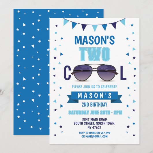 Invitation Deux lunettes de soleil Cool Anniversaire Garçons  (Devant / Derrière)