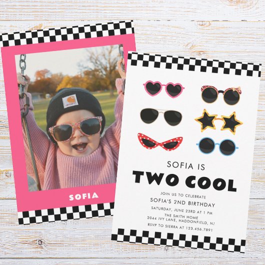Invitation Deux Lunettes de soleil Cool Fille 2e anniversaire