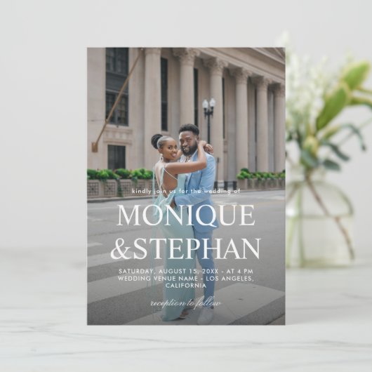 Invitation Deux Mariages photo minimalistes modernes avec cod (Debout devant)