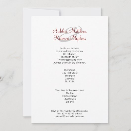 Invitation Deux Mariées En Mariage Mariage Élégant (Dos)