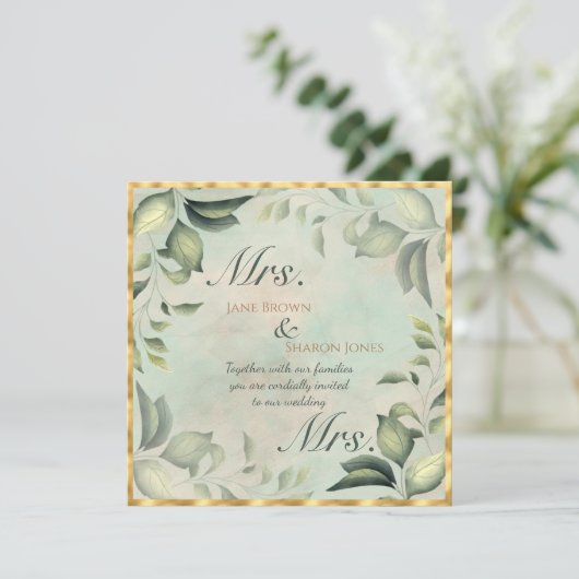 Invitation Deux Mariées Mariage Lesbien Aquarelle Verdure (Debout devant)