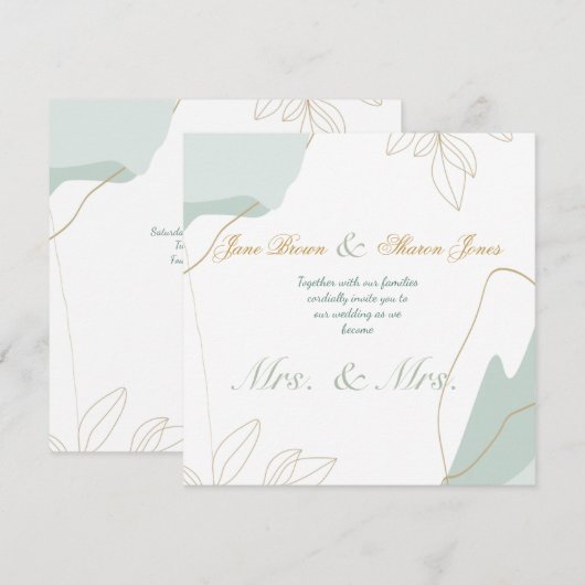 Invitation Deux mariées Mariage lesbien aquarelle verdure (Devant / Derrière)