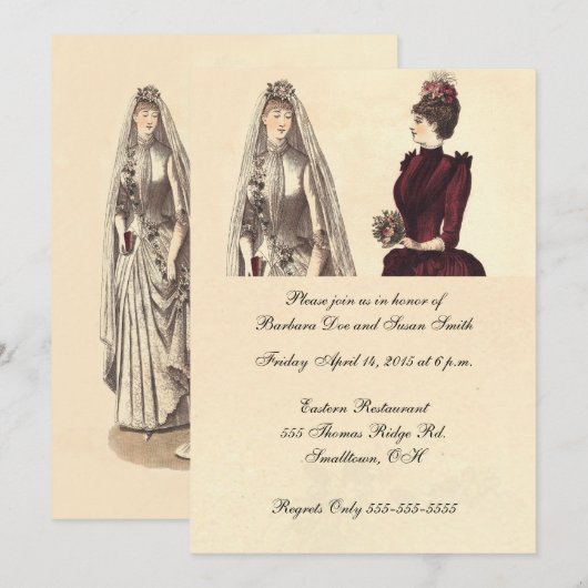 Invitation Deux mariées mariage vintage (Devant / Derrière)