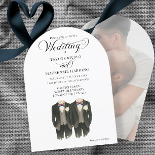 Invitation Deux mariés en Rainbow Cravate photo Mariage gay