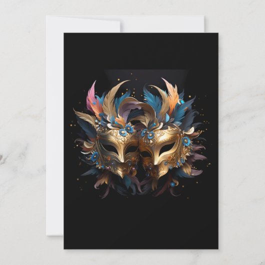 Invitation Deux masques vénitiens d'or Mardi Gras Carnival (Dos)