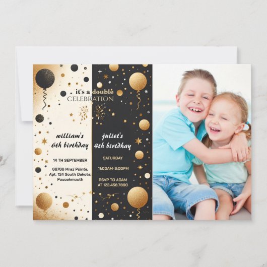 Invitation deux mignon jumeau noir simple moderne Joint Anniv (Devant)