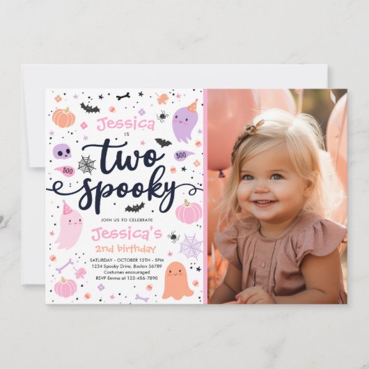 Invitation Deux mignonette Éffrayante Halloween Ghost 2e fête (Devant)