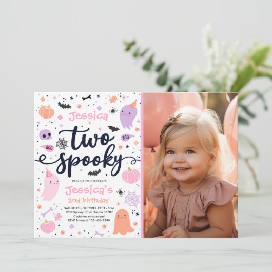 Invitation Deux mignonette Éffrayante Halloween Ghost 2e fête (Debout devant)