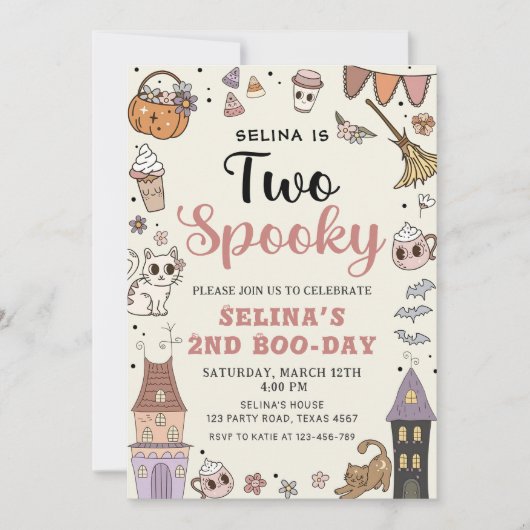 Invitation Deux mignonettes Éffrayantes Fantôme Halloween 2e  (Devant)