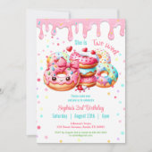Invitation Deux mignonnes beignets rose fille 2e anniversaire (Devant)