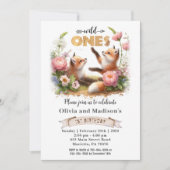Invitation Deux mignons renards sauvages Ones jumeaux Anniver (Devant)