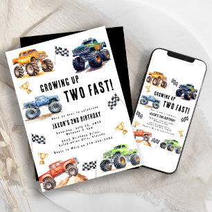 Invitation Deux monstres camions rapides fête d'anniversaire