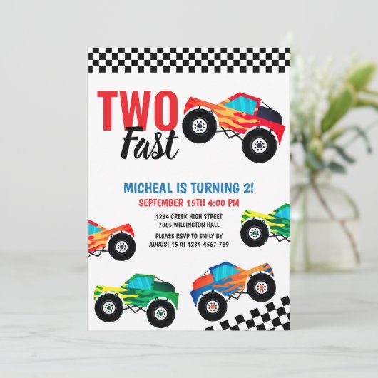 Invitation Deux Monstres Rapides de Course de Camion 2e Anniv (Debout devant)