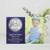 Invitation Deux Moon Blue Boy 2e fête d'anniversaire Photo (Debout devant)