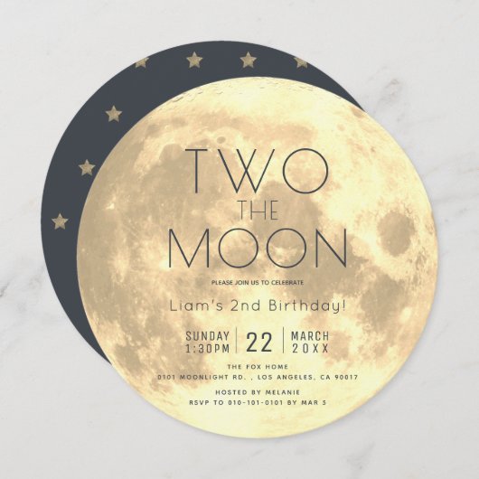 Invitation Deux Moon Gold Boy 2e Birthday Circle (Devant / Derrière)