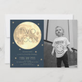 Invitation Deux Moon Navy Blue Boy Photo 2e anniversaire (Devant)