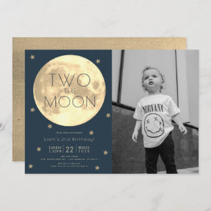 Invitation Deux Moon Navy Blue Boy Photo 2e anniversaire