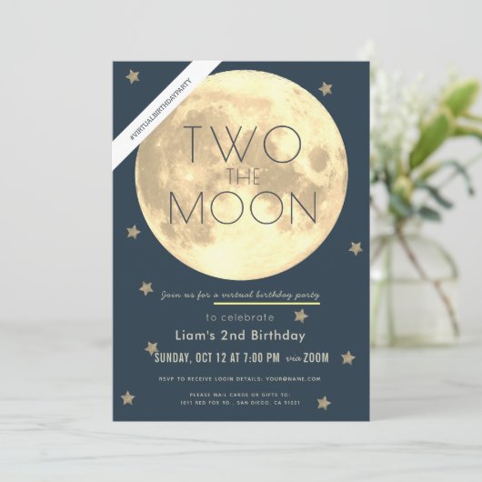 Invitation Deux Moon Navy Blue Boy Virtual 2e anniversaire (Debout devant)