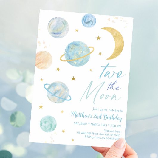 Invitation Deux Moon Pastel Blue Gold Anniversaire