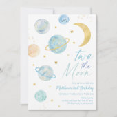 Invitation Deux Moon Pastel Blue Gold Anniversaire (Devant)