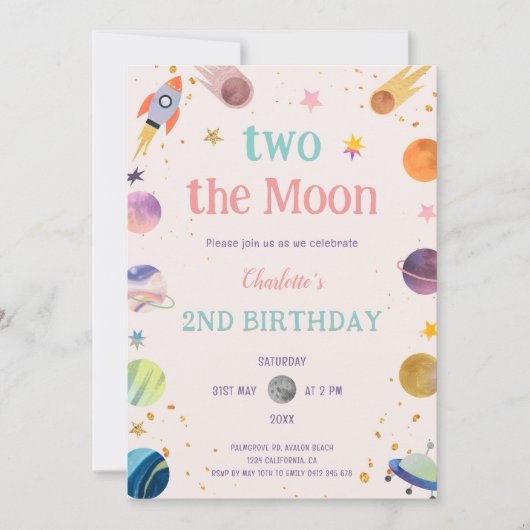 Invitation Deux Moon Pastel Outerspace 2e anniversaire (Devant)