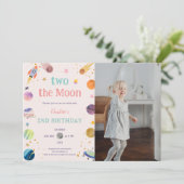 Invitation Deux Moon Pastel Outerspace Photo 2e anniversaire (Debout devant)