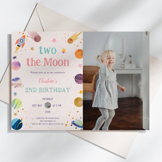 Invitation Deux Moon Pastel Outerspace Photo 2e anniversaire
