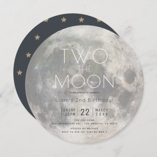 Invitation Deux Moon Silver Boy 2e Birthday Circle (Devant / Derrière)