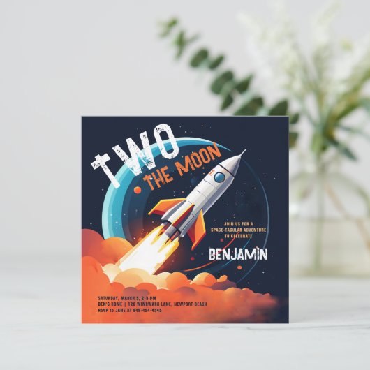 Invitation Deux Moon Space Rocket Planets Gary 2e anniversair (Debout devant)