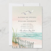 Invitation Deux mouettes Ocean Beach Fence Art Mariage élégan (Devant)