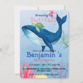 Invitation Deux mûres bleu mer corail tortue baleine Annivers (Devant)